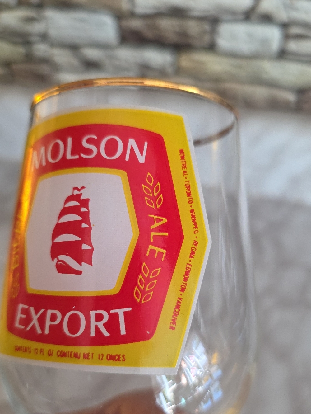 Molson Export Vintage Stemmed Pedestal Beer Glass w Gold Tone Rim - Picture 5 of 10